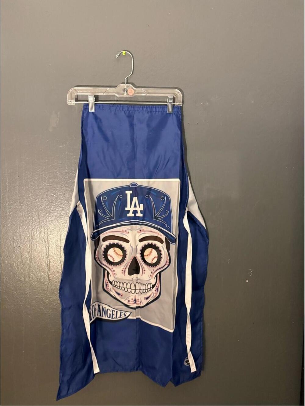 Blue and White Streetwear Work Apron with LA Skull Design